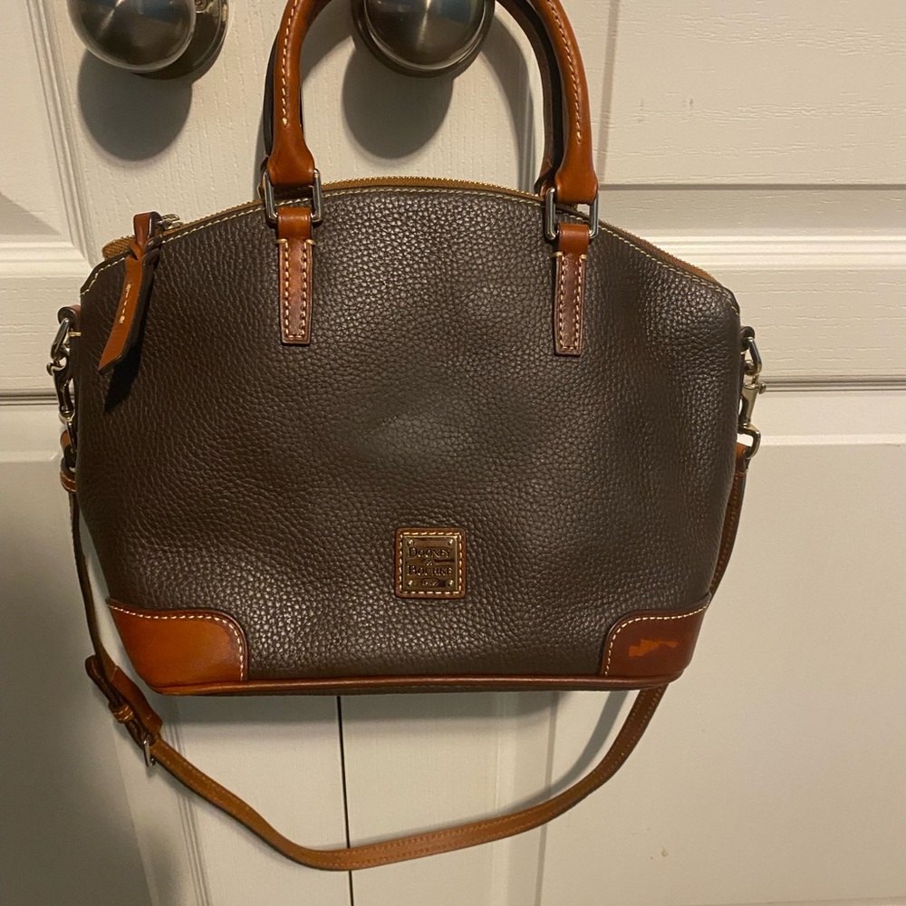 Brown Leather Handbag with Tan Accents